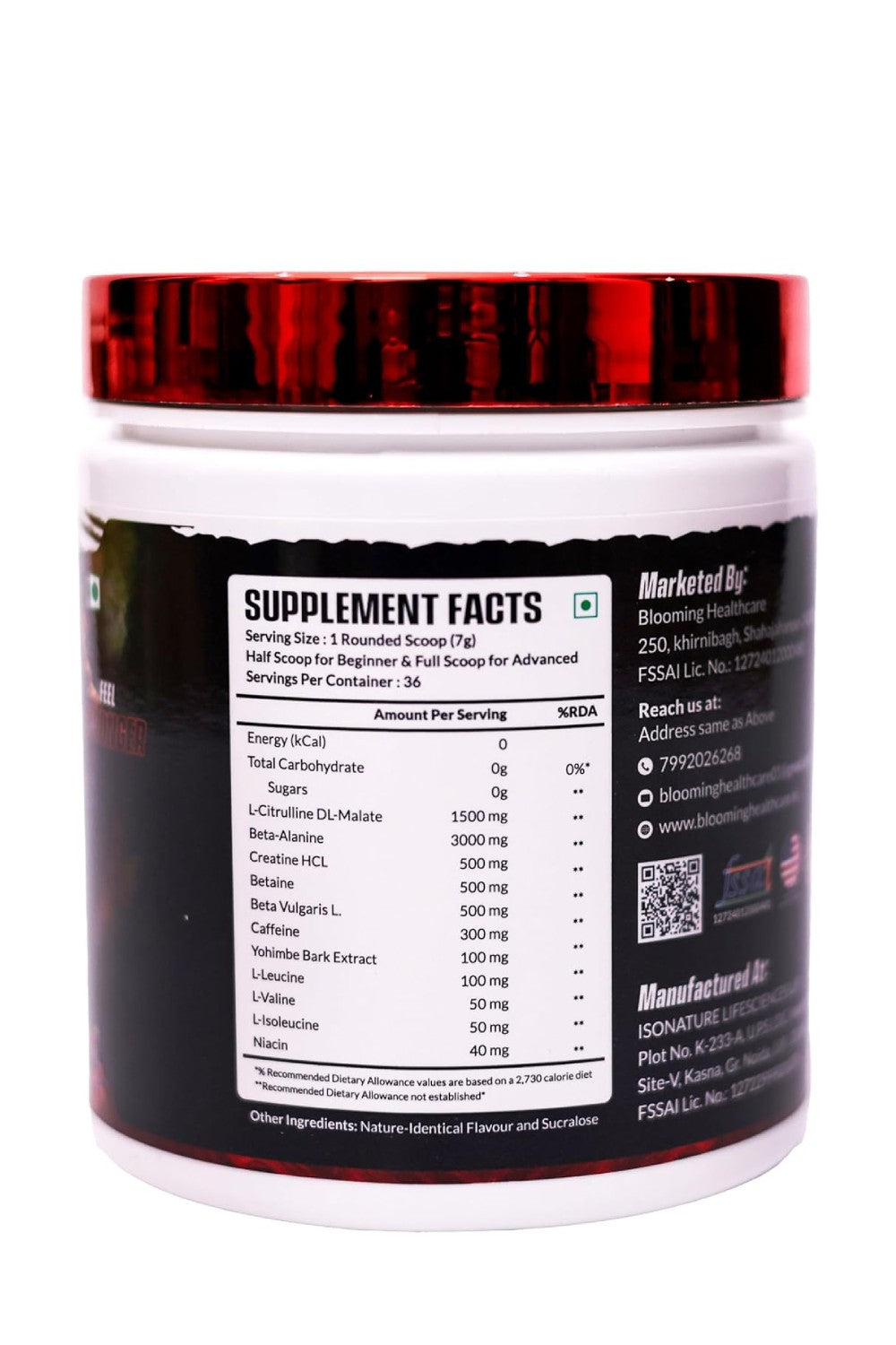 BLOOMING HEALTHCARE Pre-Workout powder 250gm – High-Performance Energy Booster with Creatine & Beta-Alanine
